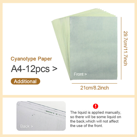 A4 DIY Cyanotype Refill Kit Cyanotype Set | 12 Cyanotype Sheets | Vintage Printing | For Workshops/Parent-Child Activities