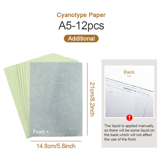 Cyanotype Set A5 Cyanotype Paper Refill | 12 Sheets | Sun Printing Paper | For Custom Business/Memorial Cards | Beginner-Friendly