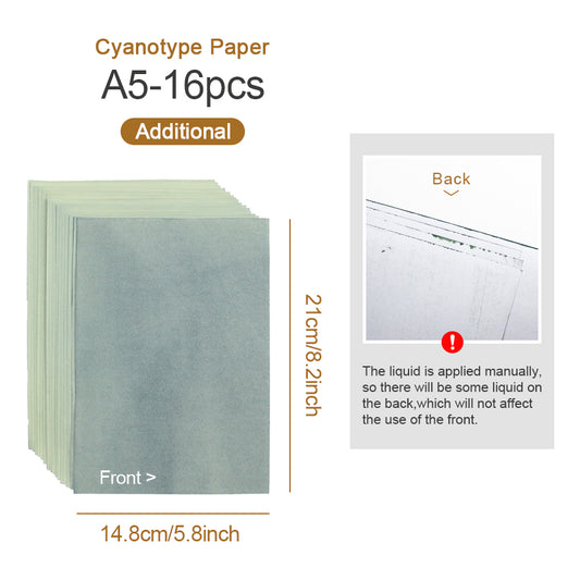 Cyanotype Set A5 Cyanotype Paper Refill (16 Sheets, Large Quantity) Sun Printing Paper DIY Supplies For Parent-Child Activities/Interest Classes Bookmark Specimen Postcard Making