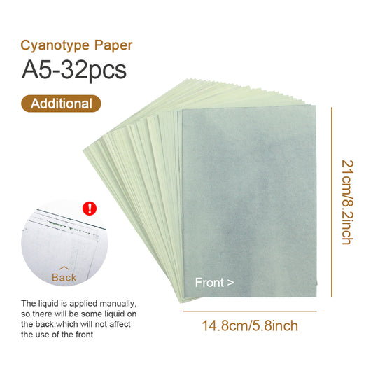 A5 Cyanotype Paper Refill (32 Sheets) Sun Art Paper Vintage Printing Kit Cyanotype Set Bulk Pack For High Demand Sun Photography DIY