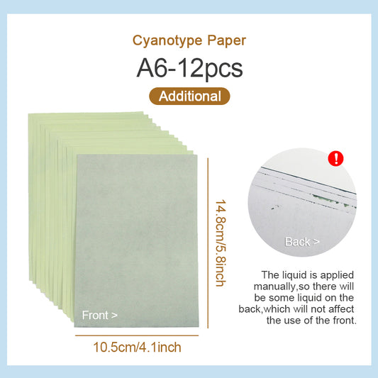 Cyanotype Set A6 DIY Cyanotype Refill | 12 Cyanotype Sheets | For Bookmarks/Postcards | Beginner-Friendly