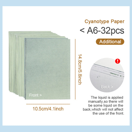A6 Cyanotype Paper Refill (32 Sheets) Sun Art Paper Vintage Printing Kit Cyanotype Set For High Demand Suitable For Flower Printing/Postcard Creation