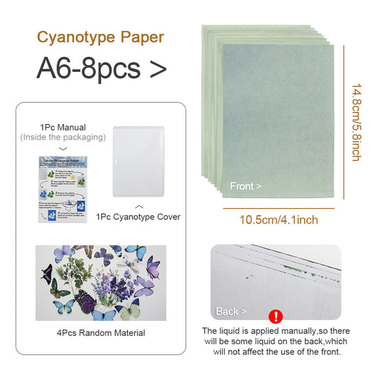 A6 Cyanotype Paper 8-Sheet DIY Kit Cyanotype Set Sun Art Paper Vintage Photography Supply With Clear splint + Materials For Plant Specimens Cyanotype DIY Kit