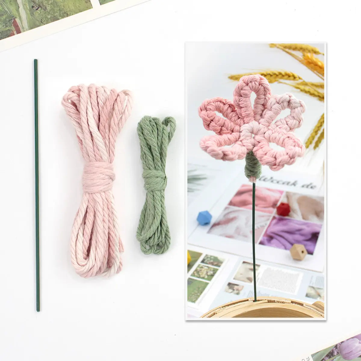 Macrame Kit for Beginners | Hand Woven Flower DIY Set with Weaving Tutorial