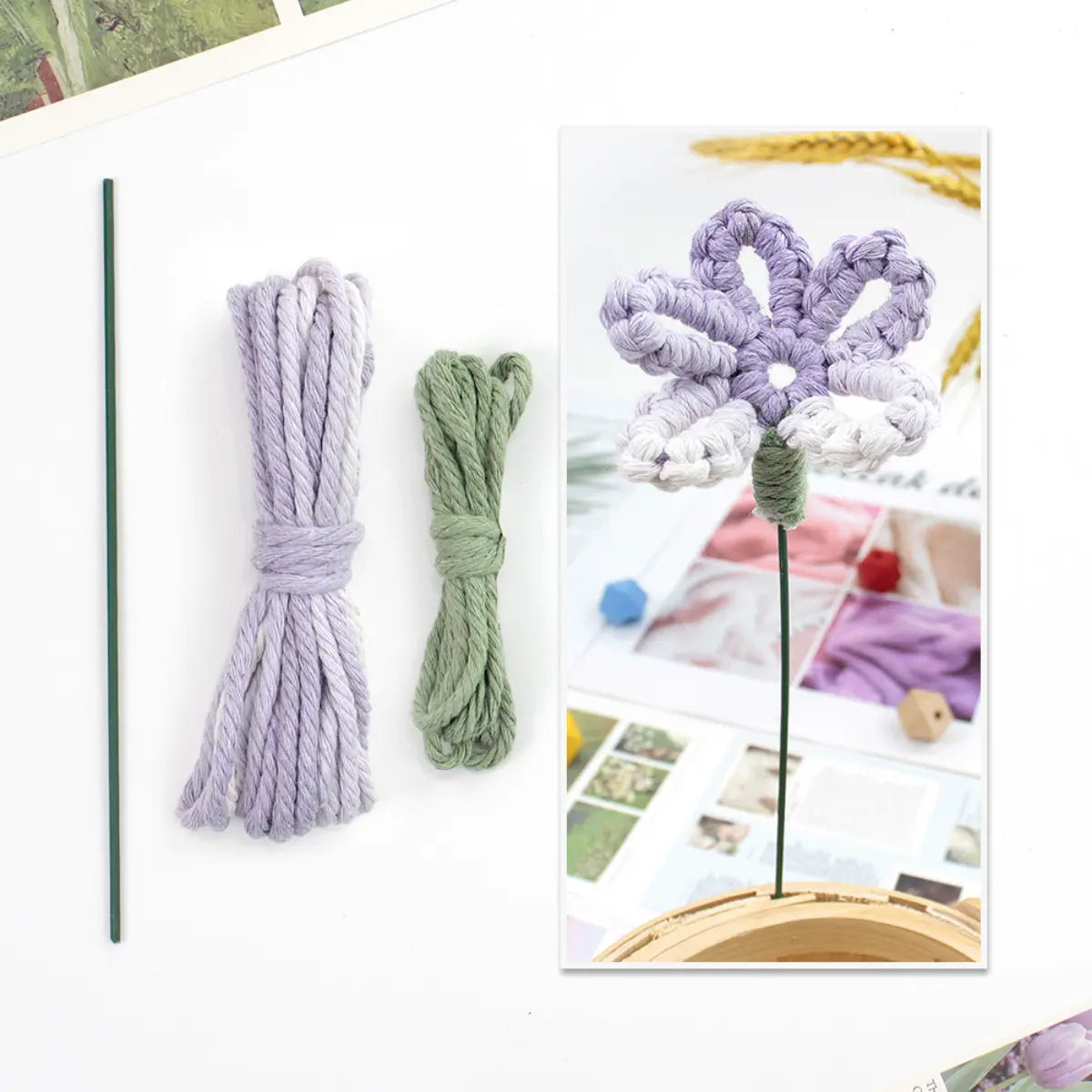 Macrame Kit for Beginners | Hand Woven Flower DIY Set with Weaving Tutorial