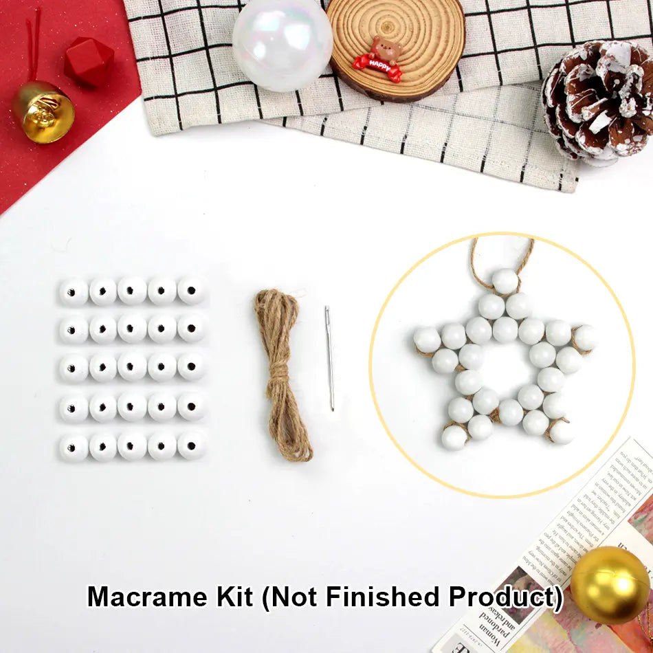 Macrame Kit for Beginners | DIY Christmas Wooden Bead Star Macrame Craft Kit