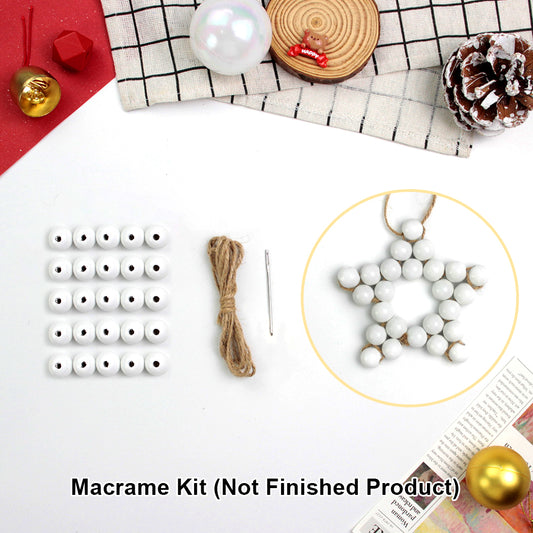 Macrame Kit Christmas Wooden Bead Star Weaving Kit | Single-Color Beads | Symmetrical & Plump | Multi-Scene Decor | Beginner-Friendly| Car/Home Use