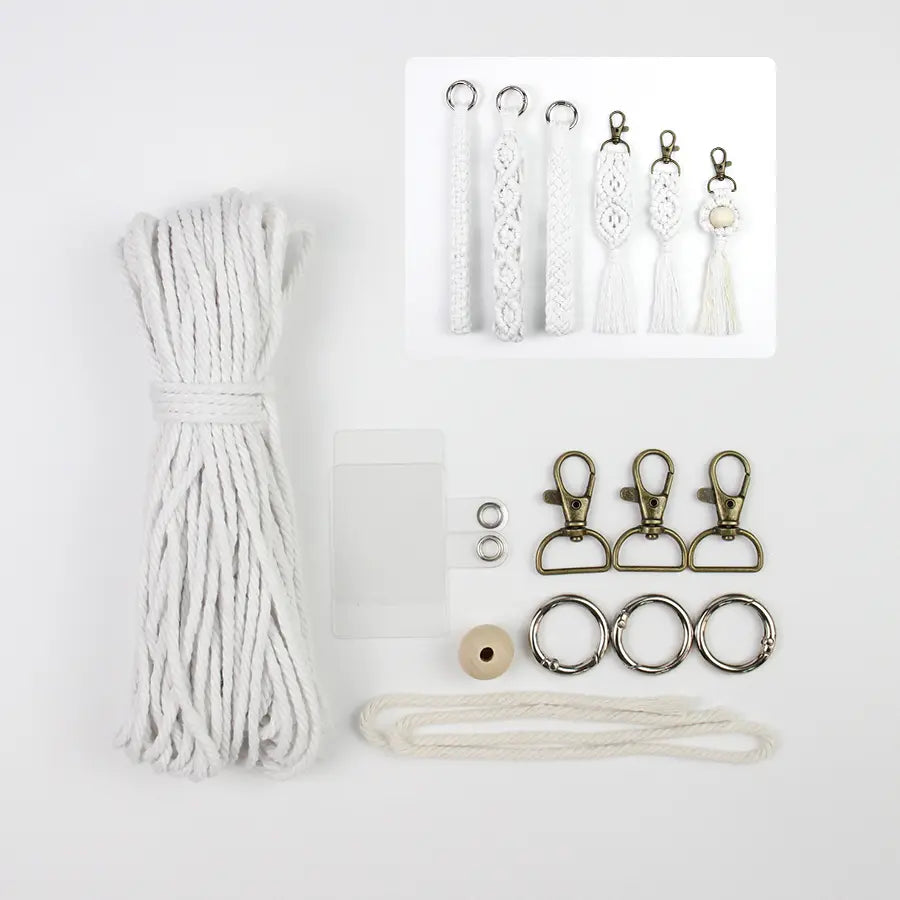 Macrame Kit for Beginners, Boho 6‑Pcs Keychain DIY Kit, Mixed‑Style Handmade Gift