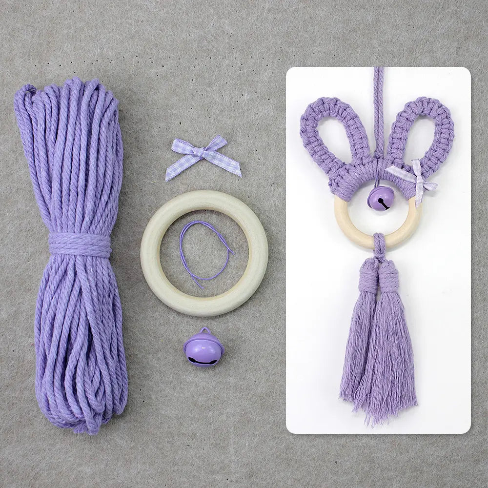 Macrame Kit for Beginners, Boho Rabbit Car Hanging DIY Craft Kit, Vintage Ethnic Ornament Making Set