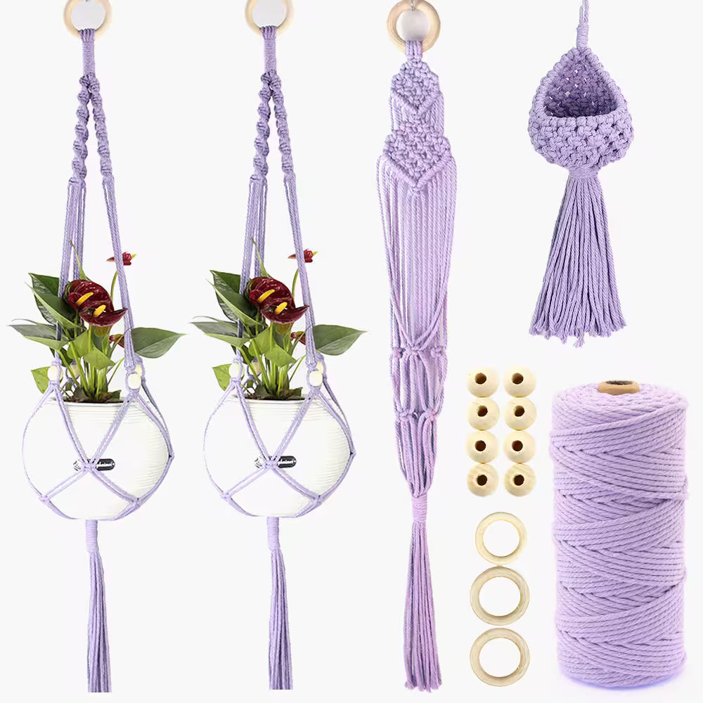 Macrame Kit for Beginners, Boho 4Pcs Plant Hanger DIY Kit for Home & Garden Decor