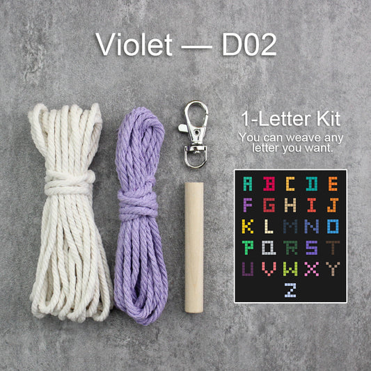 Macrame Kit mini Letter Pendant Weaving Craft Material Pack:  2 colored ropes (white background colored letters), including tutorialsilver lobster clasp. Can be made into keychains  car pendants bag accessories. Suitable for beginners