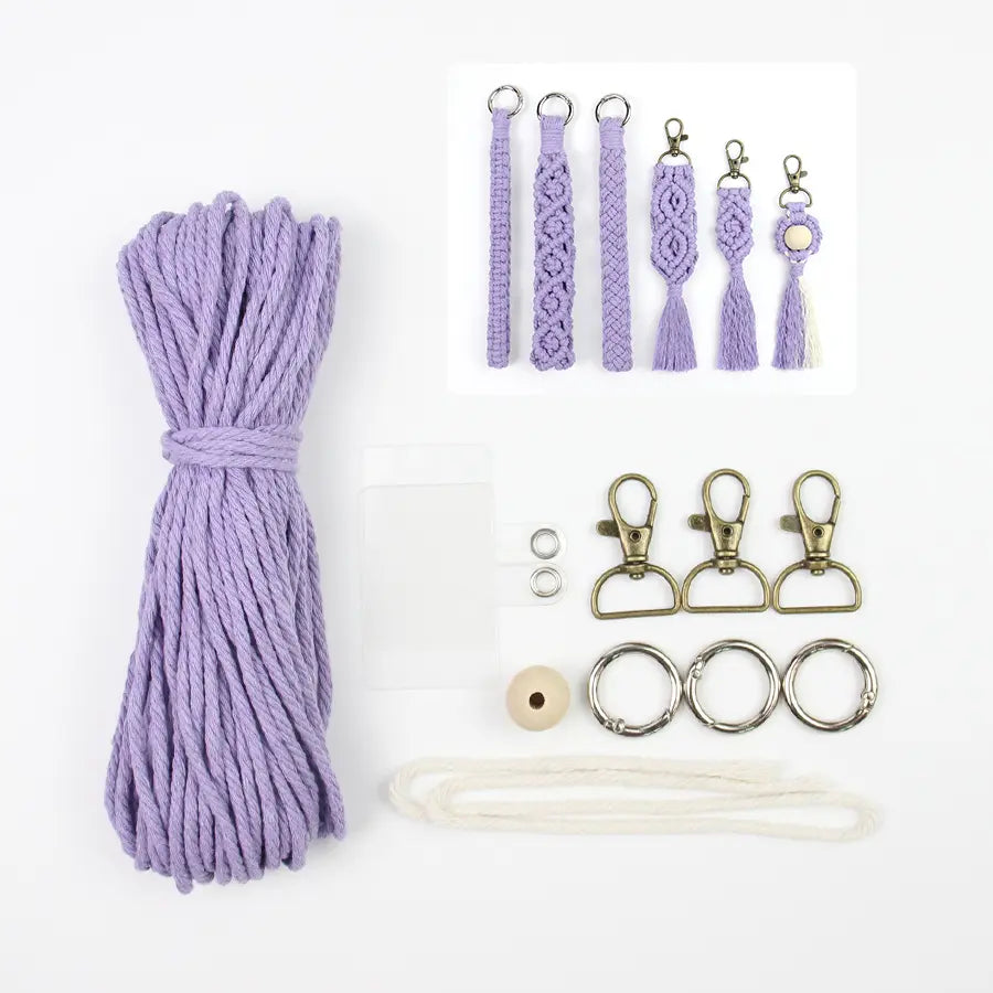 Macrame Kit for Beginners, Boho 6‑Pcs Keychain DIY Kit, Mixed‑Style Handmade Gift