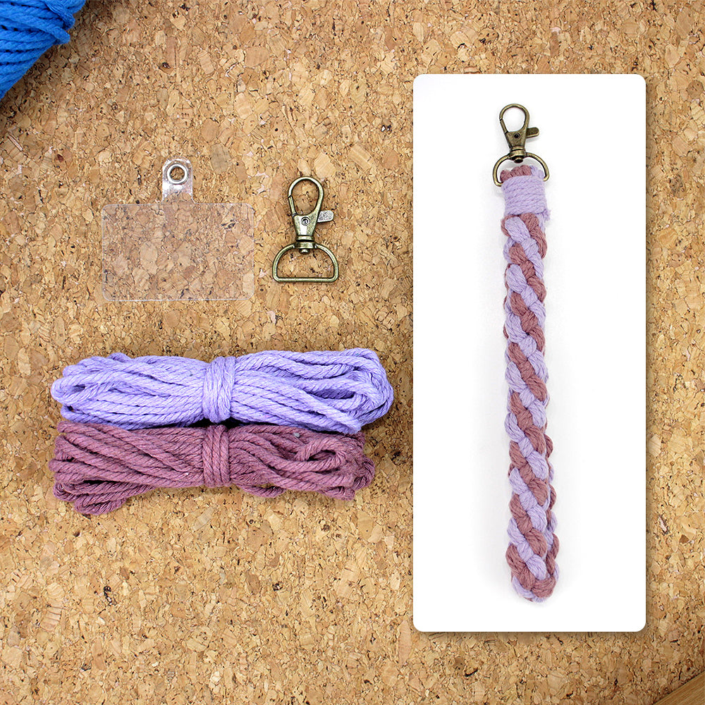 Macrame Kit Diagonal Half-Knot Keychain Weaving Kit | Multi-Colors (Gradient/Contrast) | 2-Color Wrapping | Wristband/Anti-Lost Strap | Beginner-Friendly