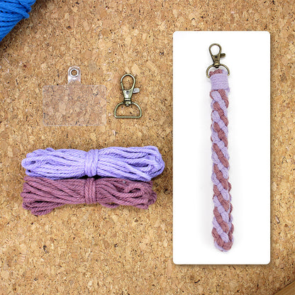 Macrame Kit Diagonal Half-Knot Keychain Weaving Kit | Multi-Colors (Gradient/Contrast) | 2-Color Wrapping | Wristband/Anti-Lost Strap | Beginner-Friendly