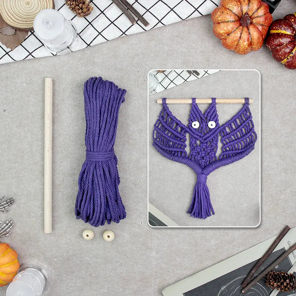 Macrame Kit for Beginners, Boho Halloween Bat Wall Hanging DIY Kit, Decor Gift