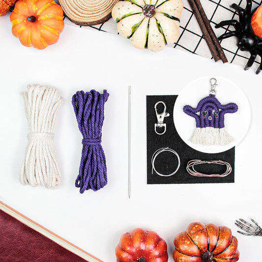 Halloween Ghost Macrame DIY Kit - Handmade Weaving Supplies with English Tutorial | Whimsical Holiday Craft Set