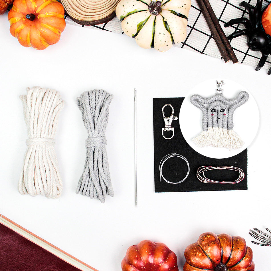 Halloween Ghost Macrame DIY Kit - Handmade Weaving Supplies with English Tutorial | Whimsical Holiday Craft Set