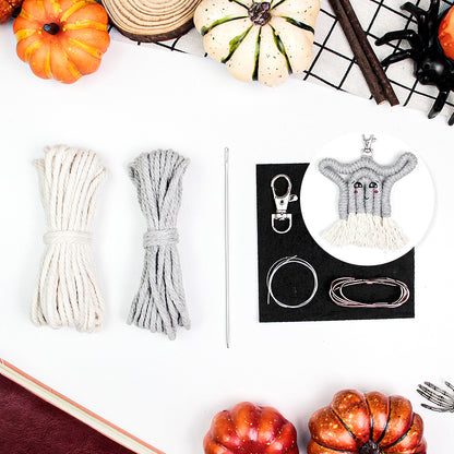 Halloween Ghost Macrame DIY Kit - Handmade Weaving Supplies with English Tutorial | Whimsical Holiday Craft Set