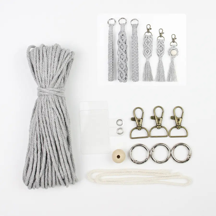 Macrame Kit for Beginners, Boho 6‑Pcs Keychain DIY Kit, Mixed‑Style Handmade Gift