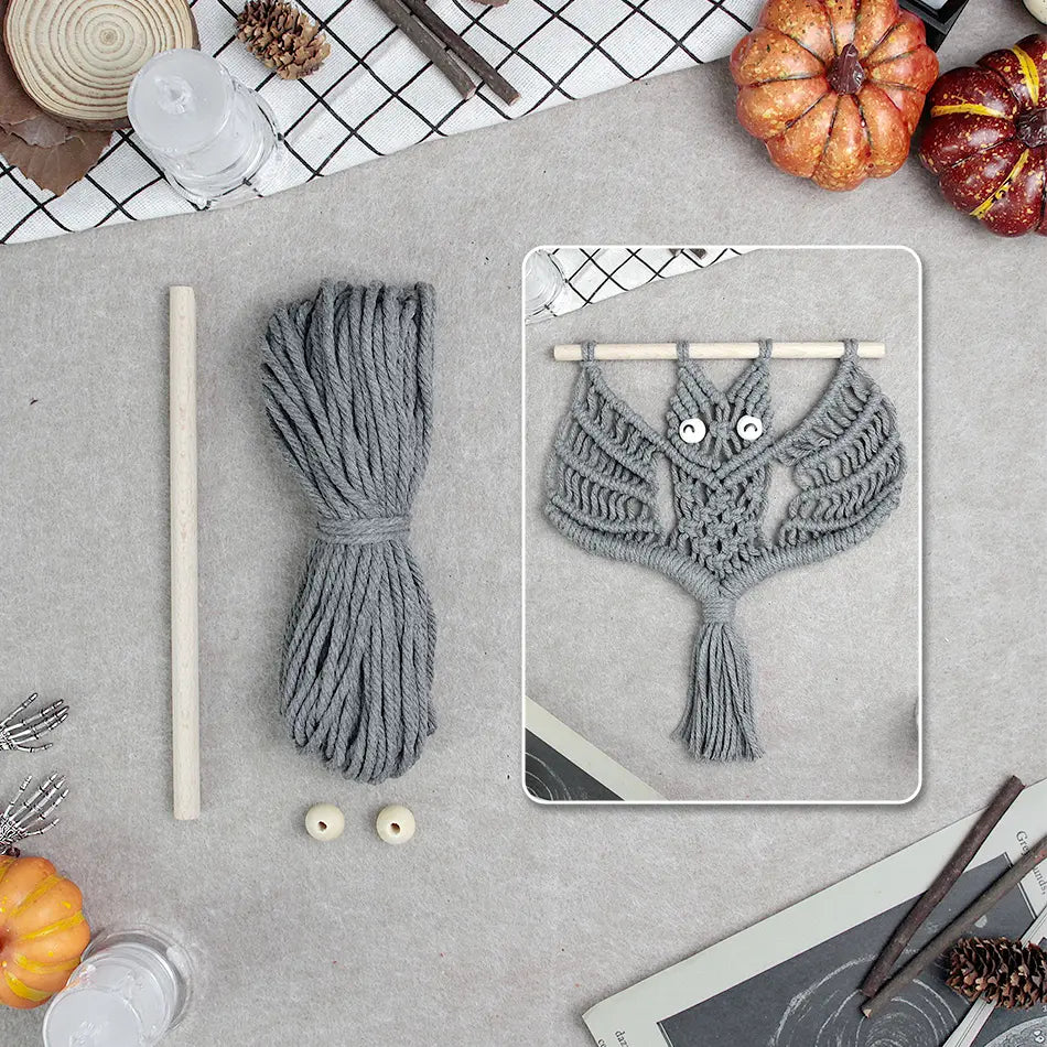 Macrame Kit for Beginners, Boho Halloween Bat Wall Hanging DIY Kit, Decor Gift
