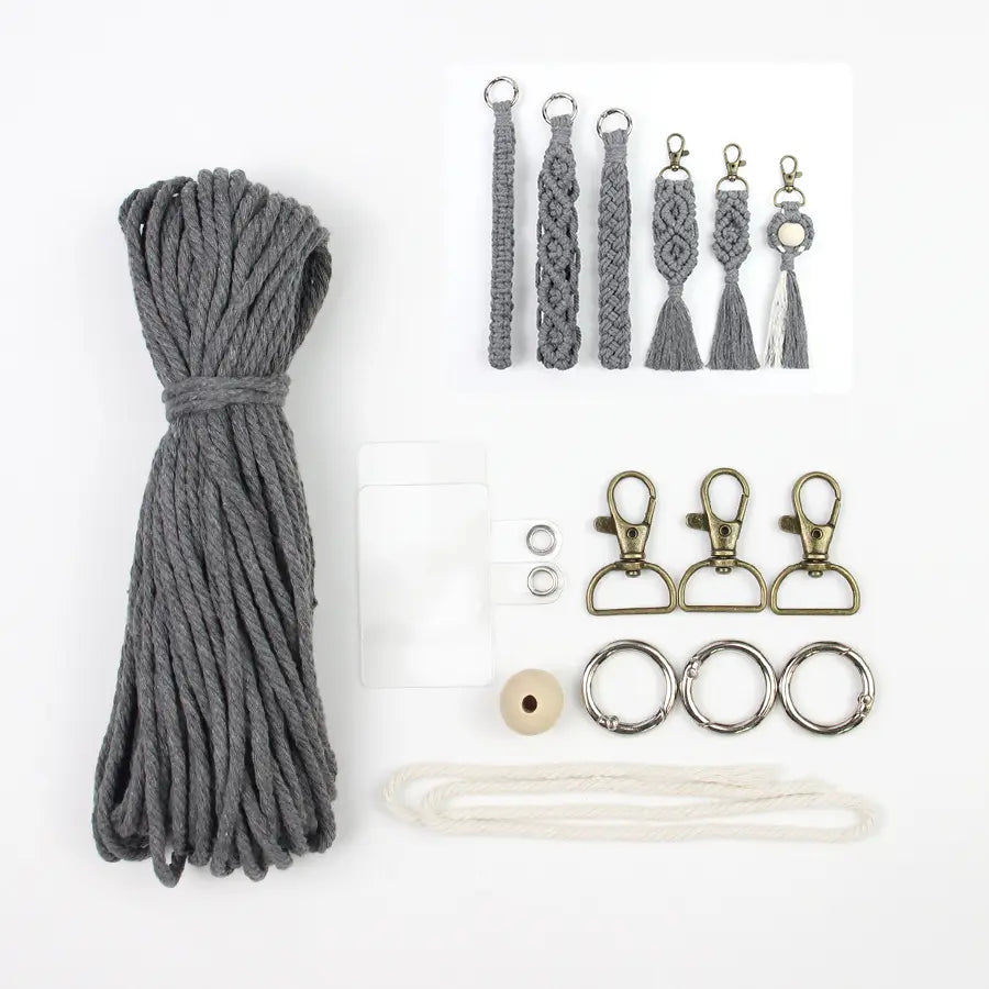 Macrame Kit for Beginners, Boho 6‑Pcs Keychain DIY Kit, Mixed‑Style Handmade Gift