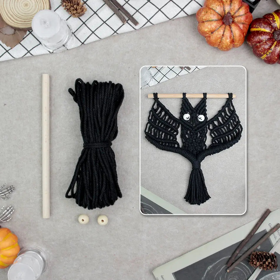 Macrame Kit for Beginners, Boho Halloween Bat Wall Hanging DIY Kit, Decor Gift