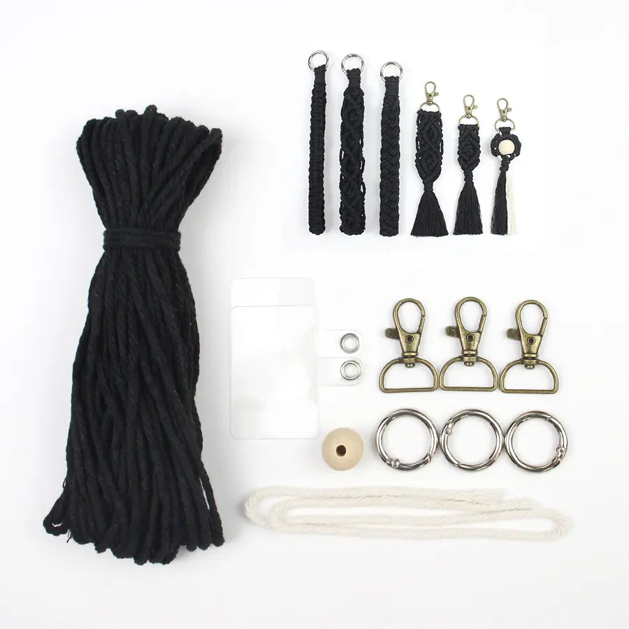 Macrame Kit for Beginners, Boho 6‑Pcs Keychain DIY Kit, Mixed‑Style Handmade Gift