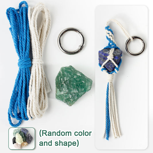 1 Set Handmade Crystal Chip Keychain DIY Macraem Kit, Polyester Fiber Creative Craft Materials for Beginners