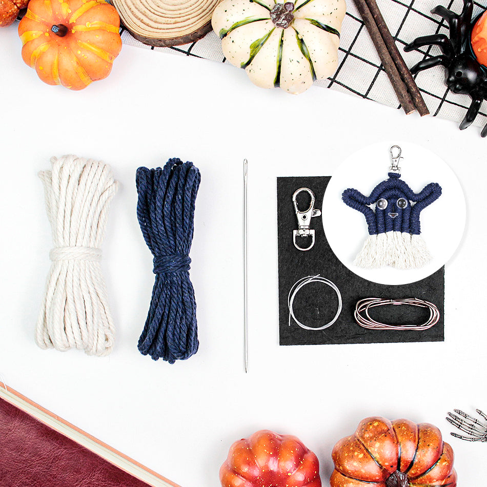 Halloween Ghost Macrame DIY Kit - Handmade Weaving Supplies with English Tutorial | Whimsical Holiday Craft Set