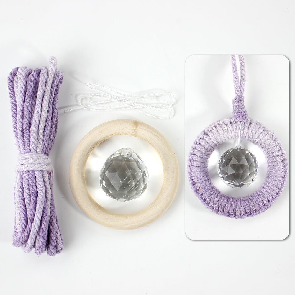 1 Set Round Crystal Car Hanging DIY Weaving Kit | Polyester Fiber Beginner-Friendly Shining Car & Home Decoration
