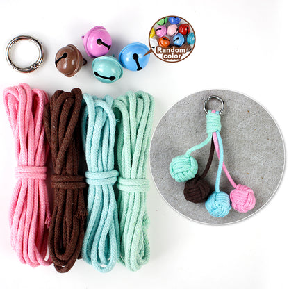 Macrame Kit for Beginners, Bell Ball Keychain DIY Weaving Kit, Core Spun Polyester Rope Handmade Pendant, Durable Ornament for Bag Car Hanging, Interactive Toy for Cats