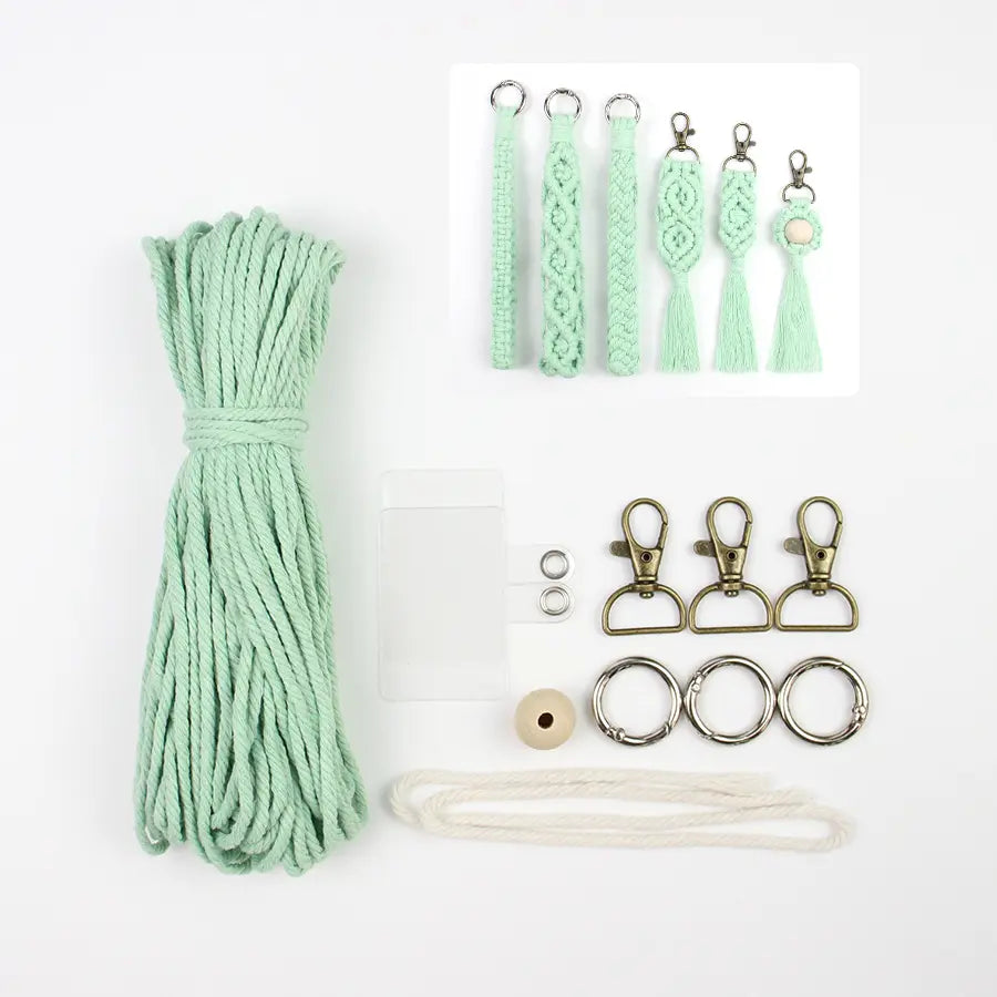 Macrame Kit for Beginners, Boho 6‑Pcs Keychain DIY Kit, Mixed‑Style Handmade Gift