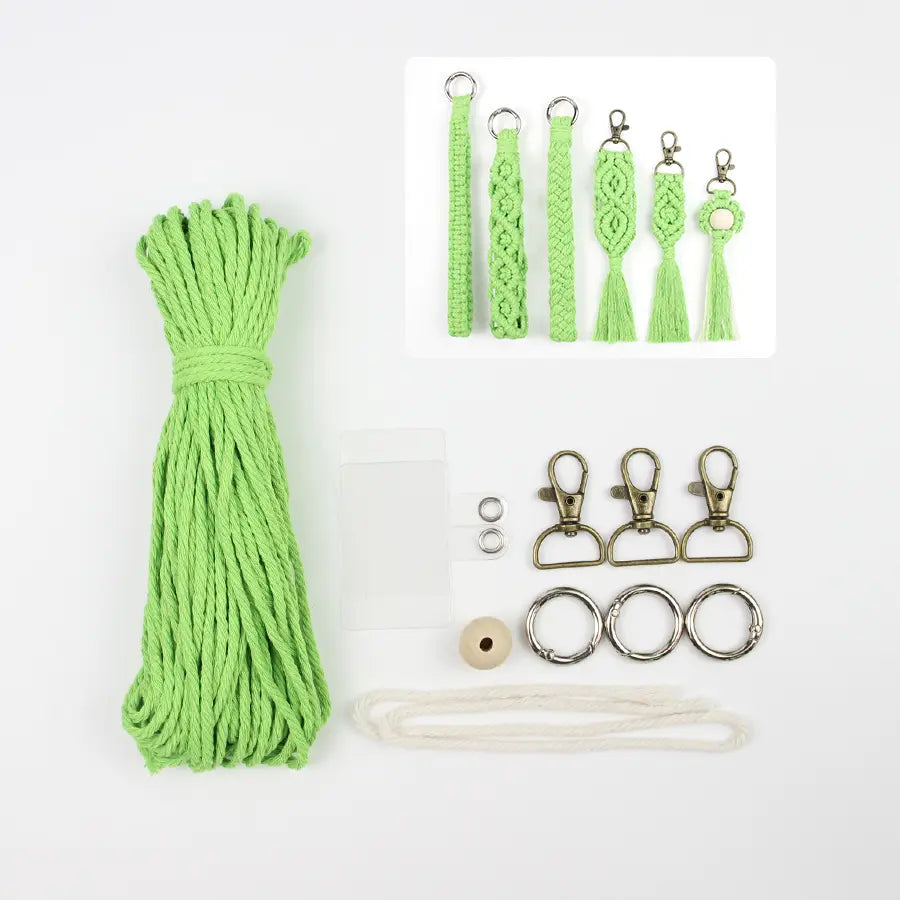 Macrame Kit for Beginners, Boho 6‑Pcs Keychain DIY Kit, Mixed‑Style Handmade Gift