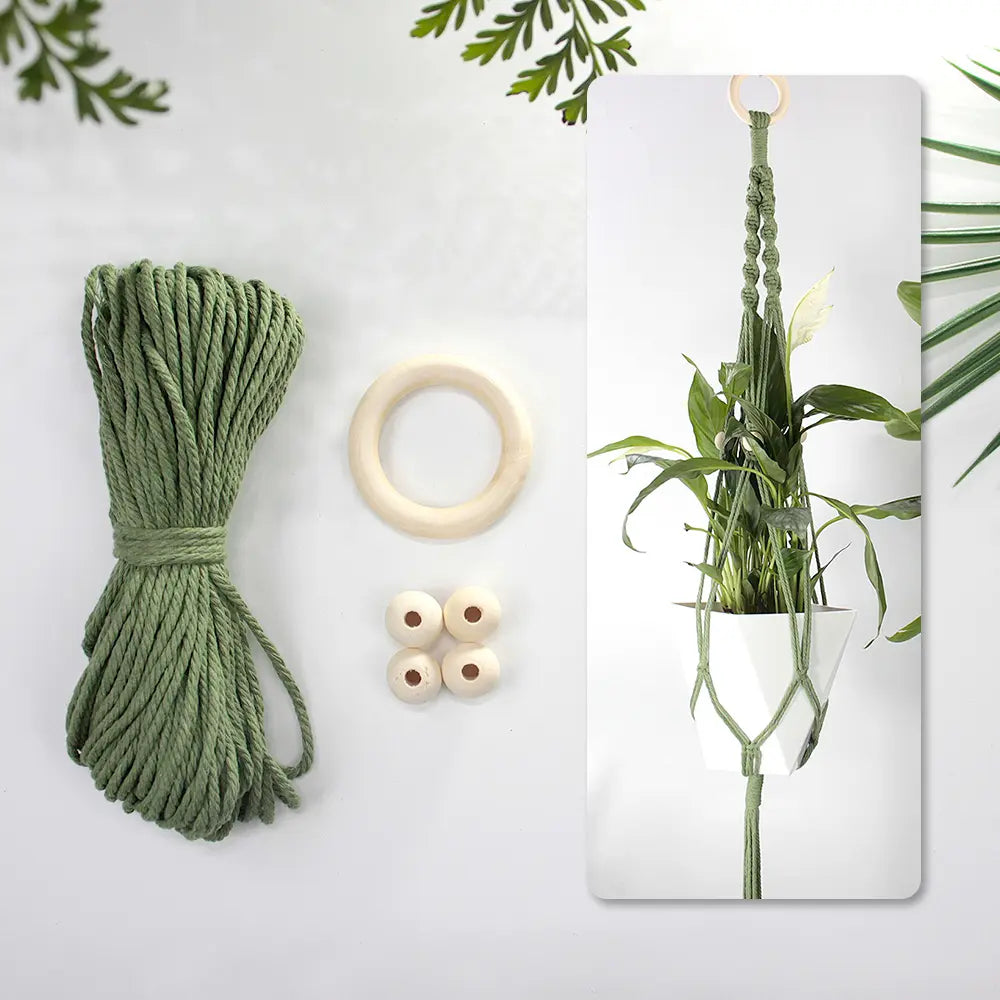Macrame Kit for Beginners, Boho Wooden Bead Plant Hanger DIY Kit, Home Decor Gift