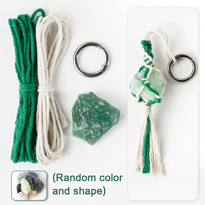 1 Set Handmade Crystal Chip Keychain DIY Macraem Kit, Polyester Fiber Creative Craft Materials for Beginners