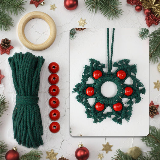 Wooden Bead Woven Snowflake Ornament Kit - Macrame Kit for Christmas Decoration, Car & Bag DIY Accessory&Holiday Decoration