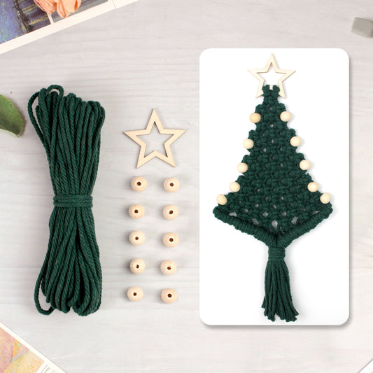Christmas Tree Ornament Weaving Kit Macrame Kit | Car/Bag Pendant | Holiday DIY Gift | Beginner-Suitable Wooden Bead Christmas Tree