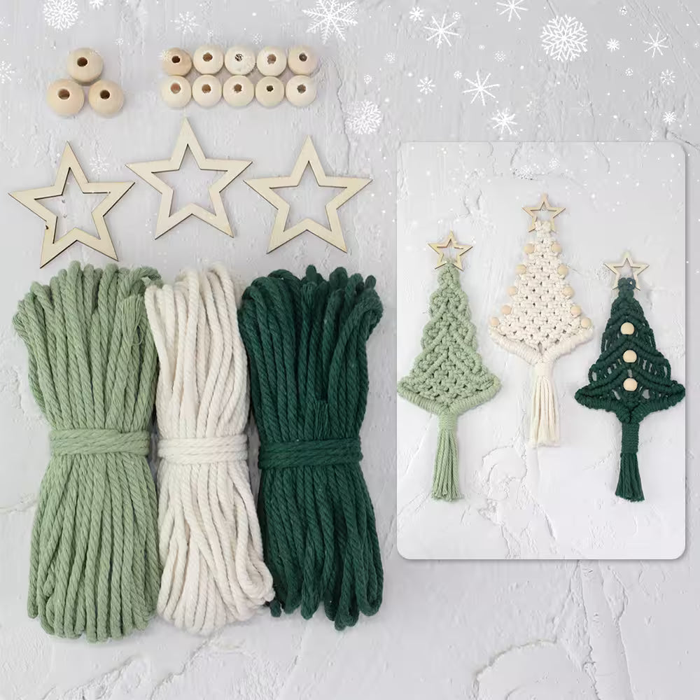Macrame Kit for Beginners, Boho 3Pcs Christmas Tree Ornaments DIY Macrame Craft Kit