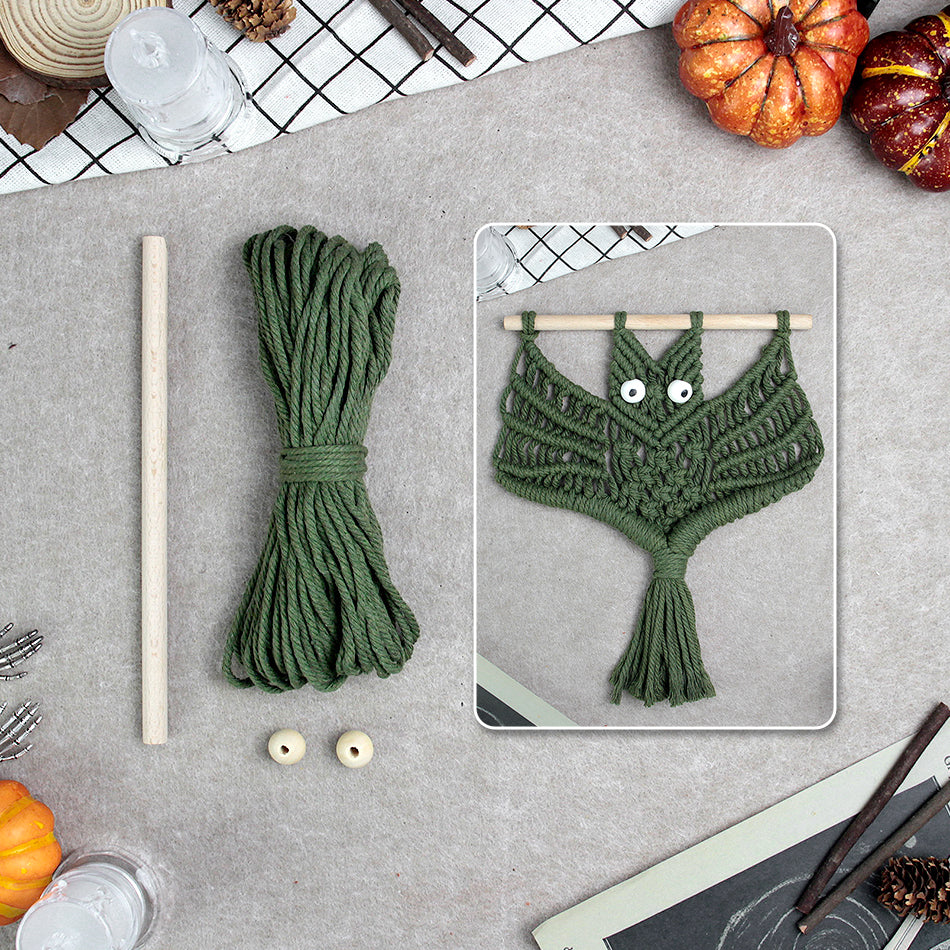 Halloween Bat Macrame DIY Kit - Handmade Weaving Supplies with English Tutorial | Spooky Holiday Craft Set