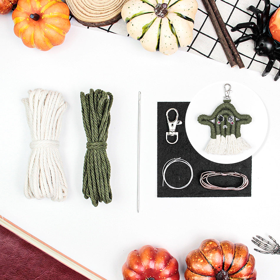 Halloween Ghost Macrame DIY Kit - Handmade Weaving Supplies with English Tutorial | Whimsical Holiday Craft Set