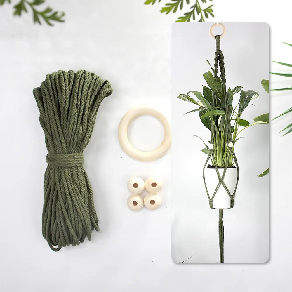 Macrame Kit for Beginners, Boho Wooden Bead Plant Hanger DIY Kit, Home Decor Gift