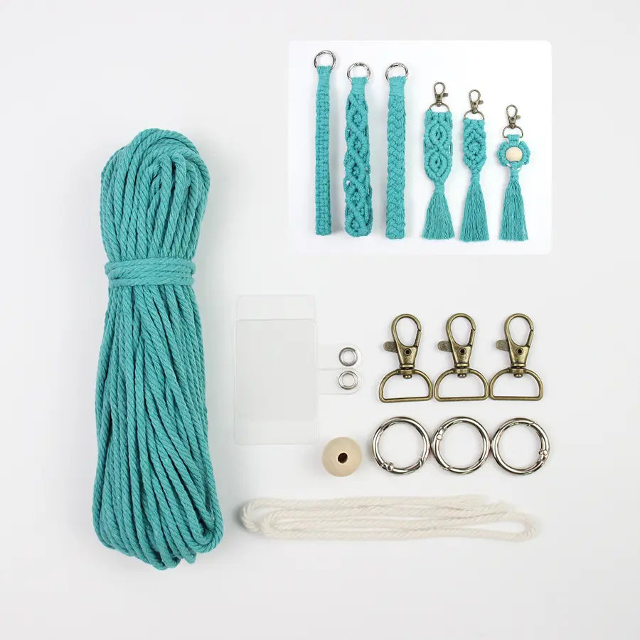 Macrame Kit for Beginners, Boho 6‑Pcs Keychain DIY Kit, Mixed‑Style Handmade Gift