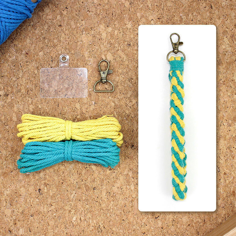 Macrame Kit Diagonal Half-Knot Keychain Weaving Kit | Multi-Colors (Gradient/Contrast) | 2-Color Wrapping | Wristband/Anti-Lost Strap | Beginner-Friendly