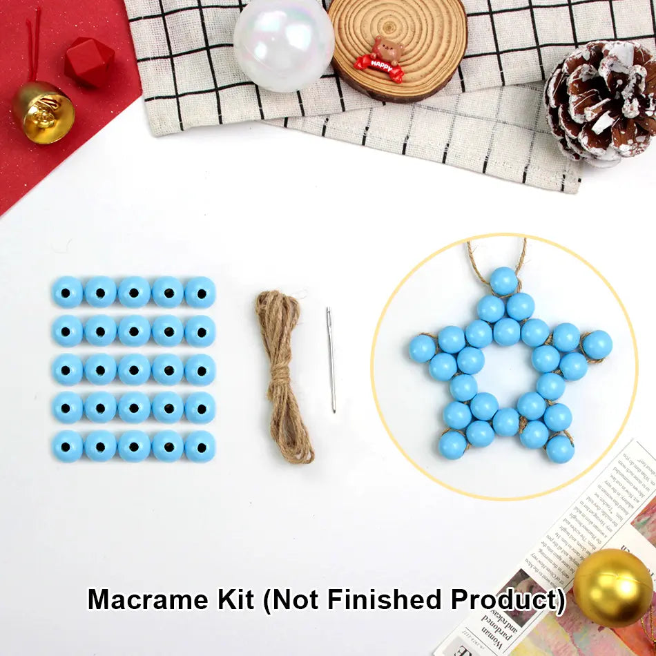 Macrame Kit for Beginners | DIY Christmas Wooden Bead Star Macrame Craft Kit