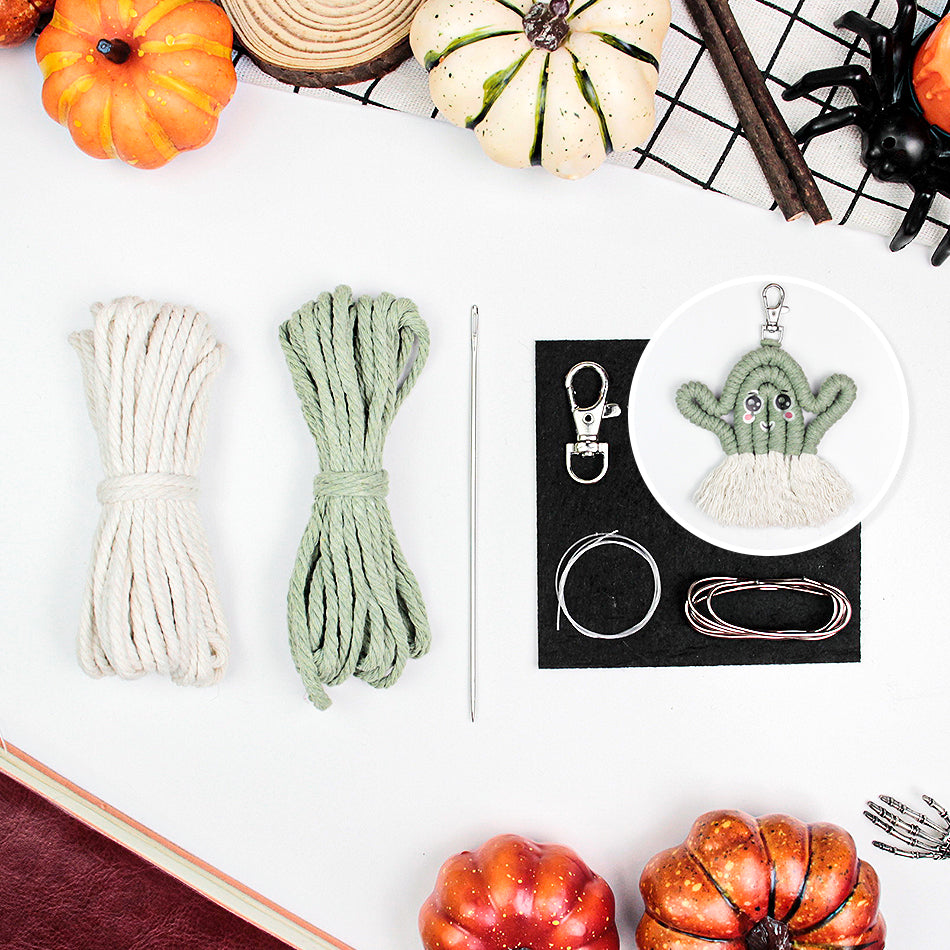 Halloween Ghost Macrame DIY Kit - Handmade Weaving Supplies with English Tutorial | Whimsical Holiday Craft Set