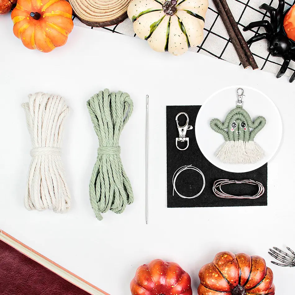 Macrame Kit for Beginners, Boho Halloween Ghost Hanging DIY Kit, Decor Gift