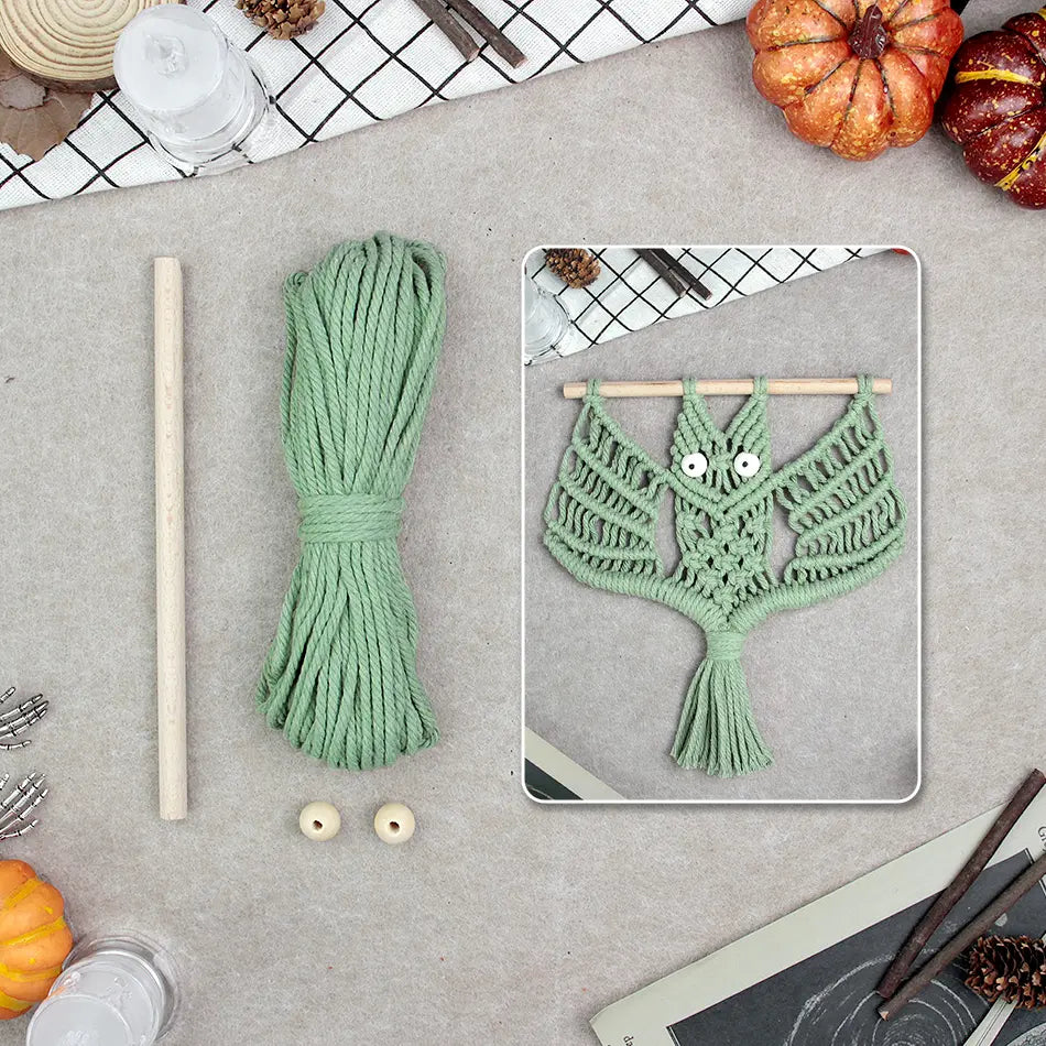 Macrame Kit for Beginners, Boho Halloween Bat Wall Hanging DIY Kit, Decor Gift