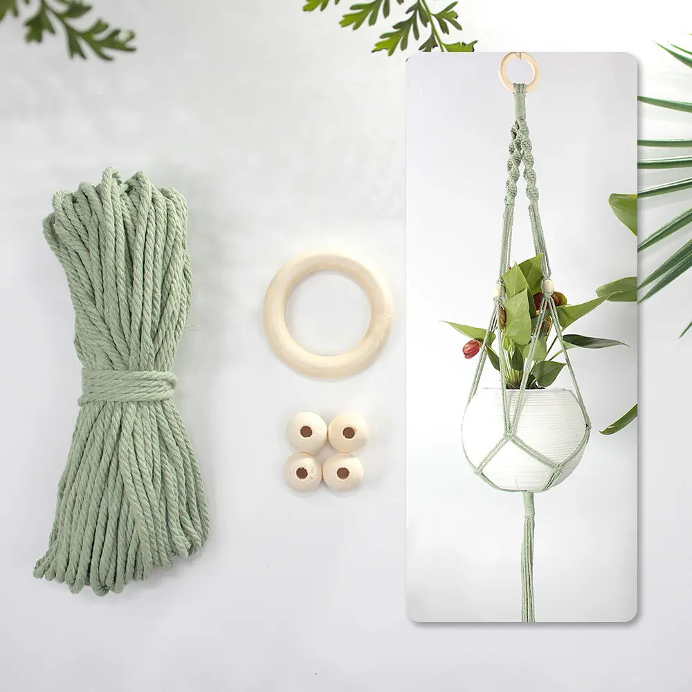 Macrame Kit for Beginners, Boho Wooden Bead Plant Hanger DIY Kit, Home Decor Gift
