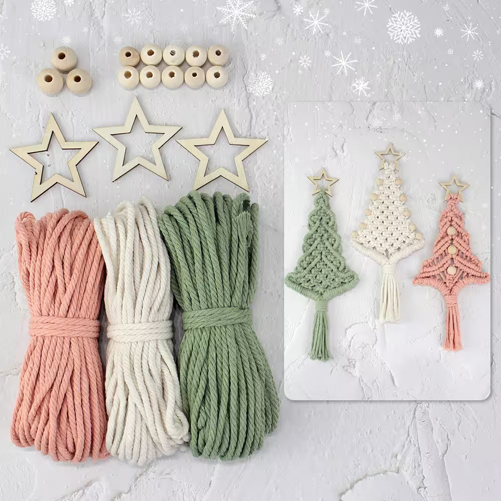 Macrame Kit for Beginners, Boho 3Pcs Christmas Tree Ornaments DIY Macrame Craft Kit
