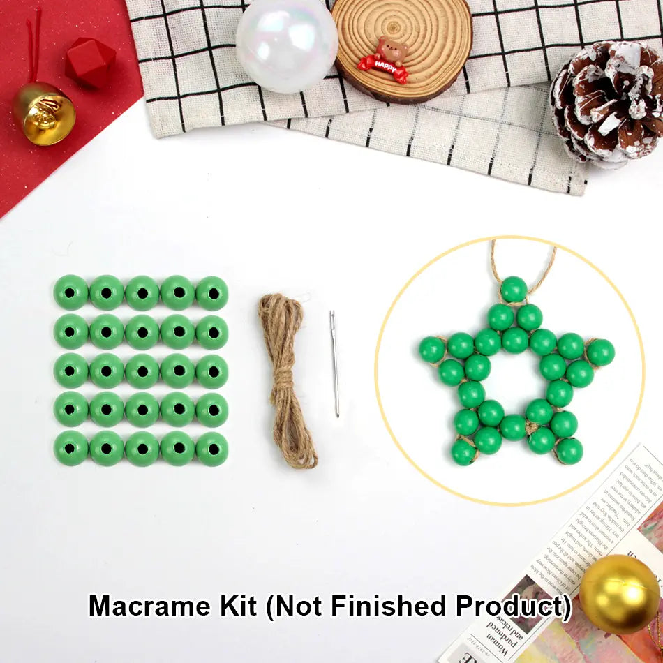 Macrame Kit for Beginners | DIY Christmas Wooden Bead Star Macrame Craft Kit
